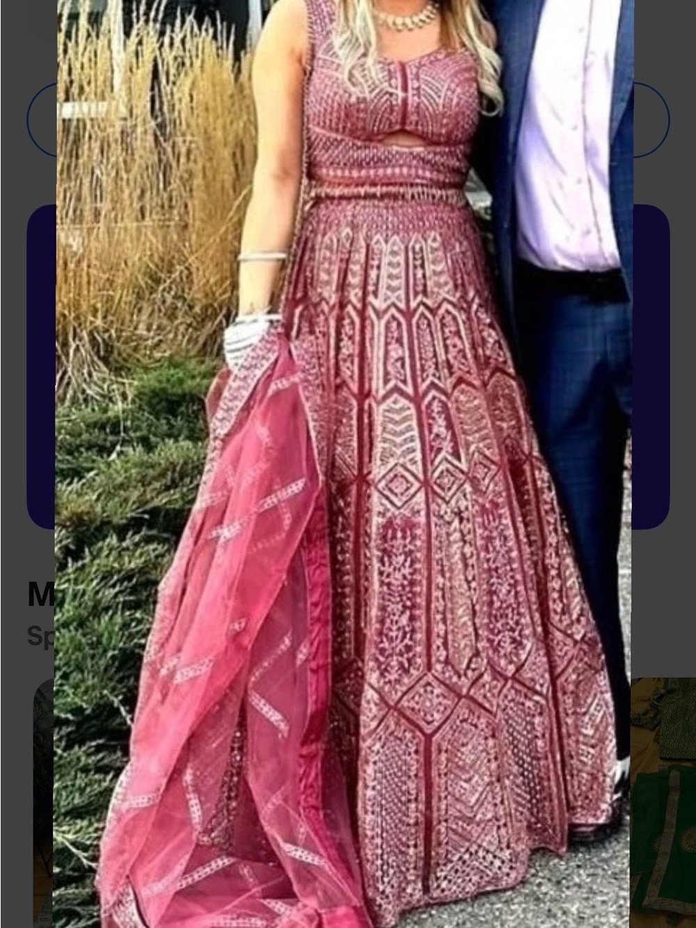 Embroidered Dusty Rose lengha with Matching Dupatta